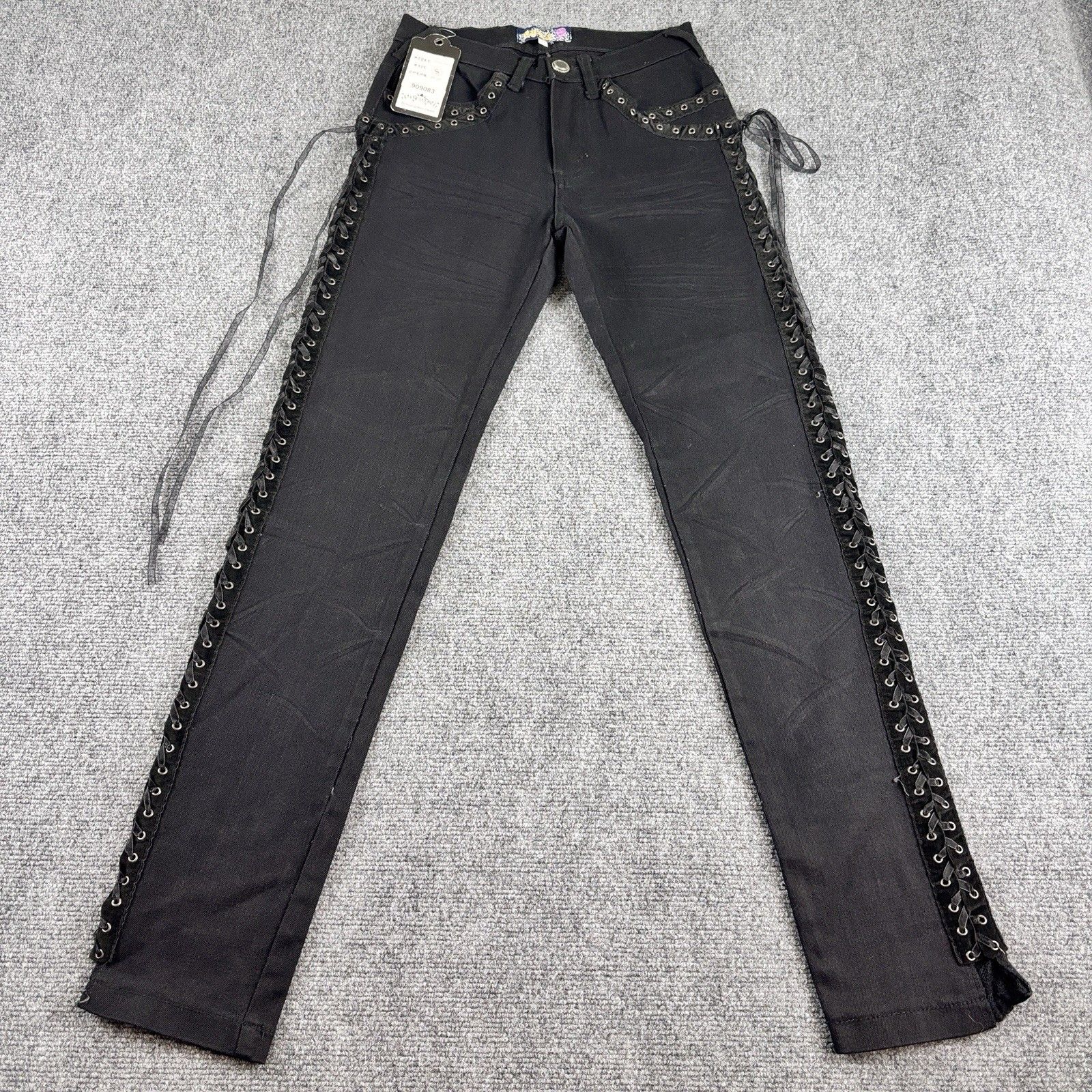 Deadly Dames Jeans Womens S Nwt Y2k Goth Lace Up Side Skinny Black Mall Goth Emo